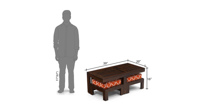 Caffino Coffee Table Set(Walnut&Morocco Lattice Rust)